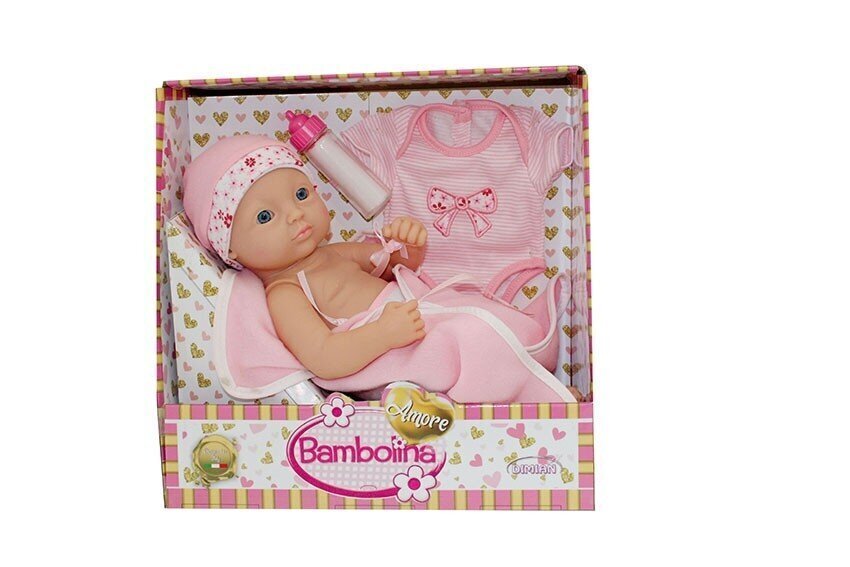Lelle-zīdainis ar piederumiem Bambolina Amore, 34 cm, BD1831 cena un informācija | Rotaļlietas zīdaiņiem | 220.lv
