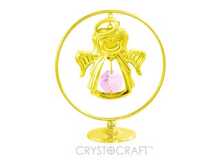 Eņģelītis iekārts ķēdītē aplī, ar rozā SWAROVSKI kristāliem cena un informācija | Interjera priekšmeti | 220.lv