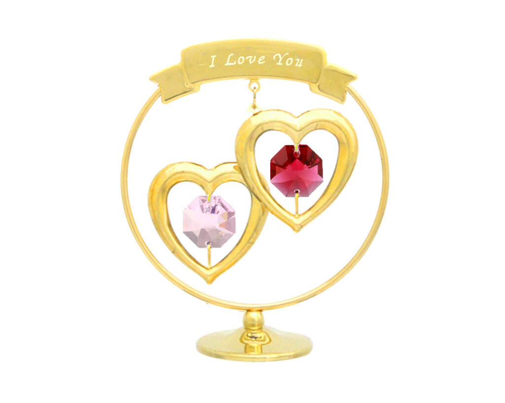 Divas sirdis aplī ar krāsainiem SWAROVSKI kristāliem un uzrakstu "I LOVE YOU" cena un informācija | Citas oriģinālas dāvanas | 220.lv