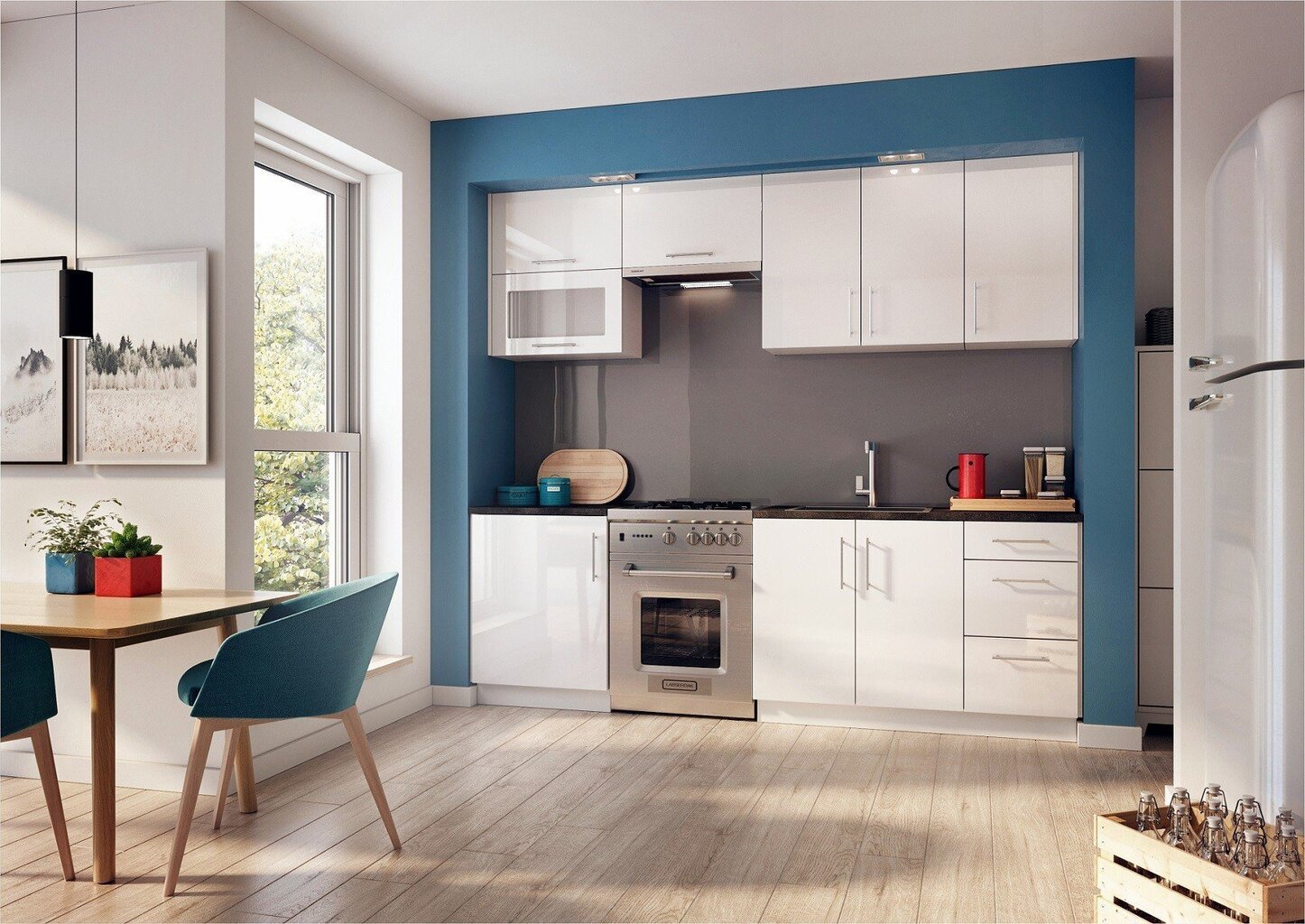 Augsts virtuves skapis cepeškrāsnij un mikroviļņu krāsnij Lupus Luna Gloss  2D 60 cm, balts cena | 220.lv