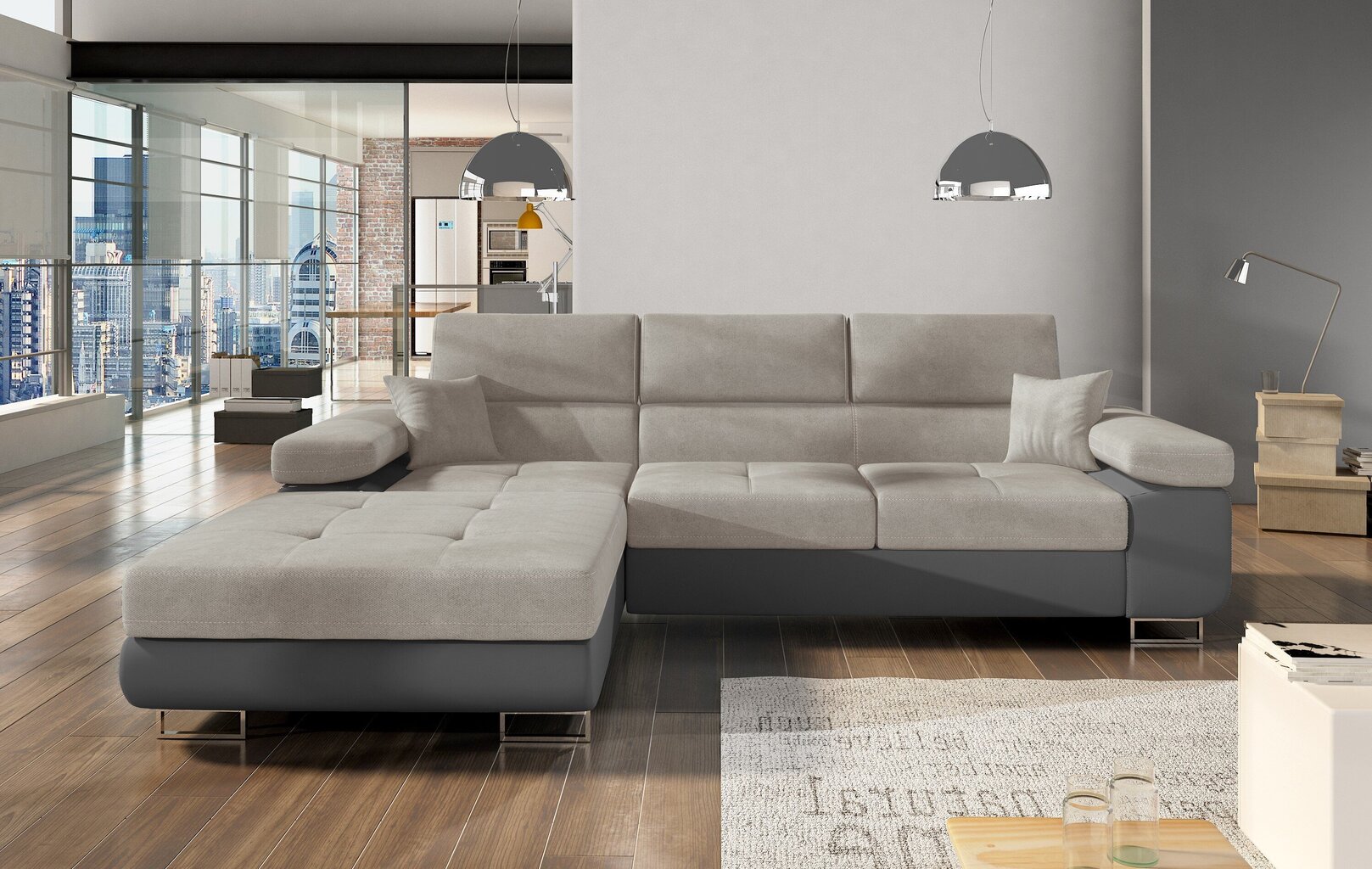 Mīksts stūra dīvāns Armando, krēmkrāsas/pelēks cena un informācija | Stūra dīvāni | 220.lv