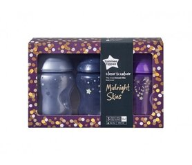 Pudeļu komplekts Tommee Tippee Midnight Skies 3 x 260 ml, 422598 цена и информация | Бутылочки и аксессуары | 220.lv