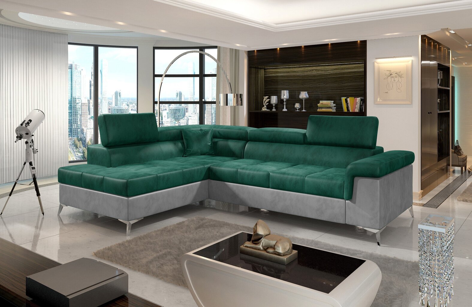 Stūra dīvāns Eridano,zaļš/pelēks cena un informācija | Stūra dīvāni | 220.lv