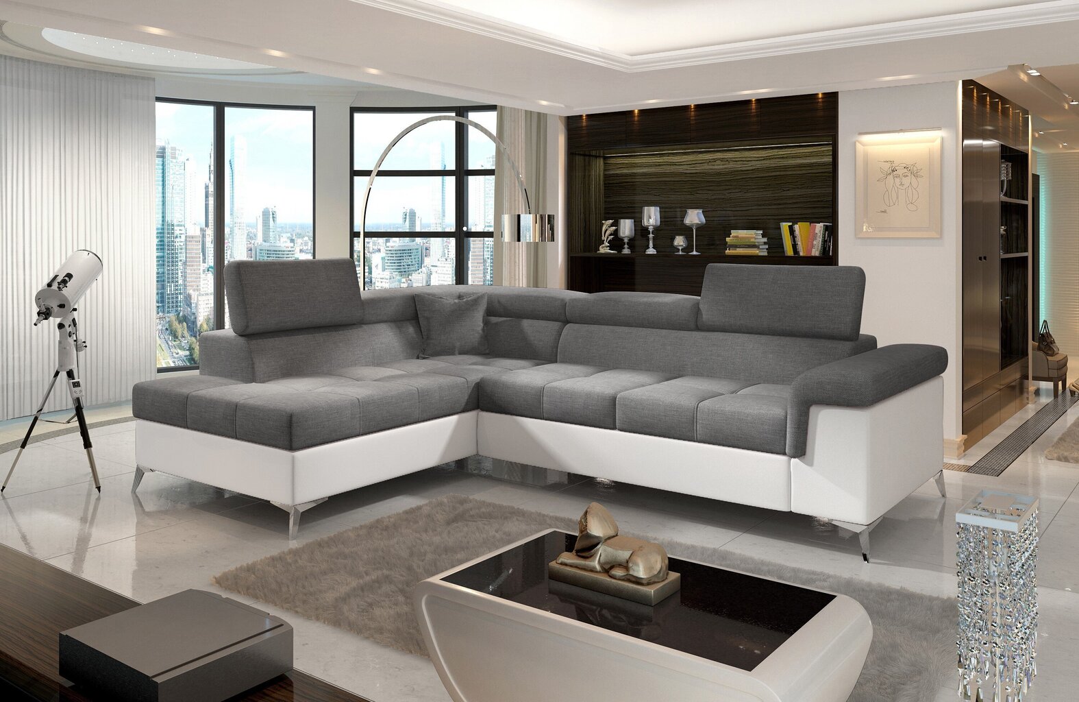 Stūra dīvāns Eridano, pelēks/balts cena un informācija | Stūra dīvāni | 220.lv