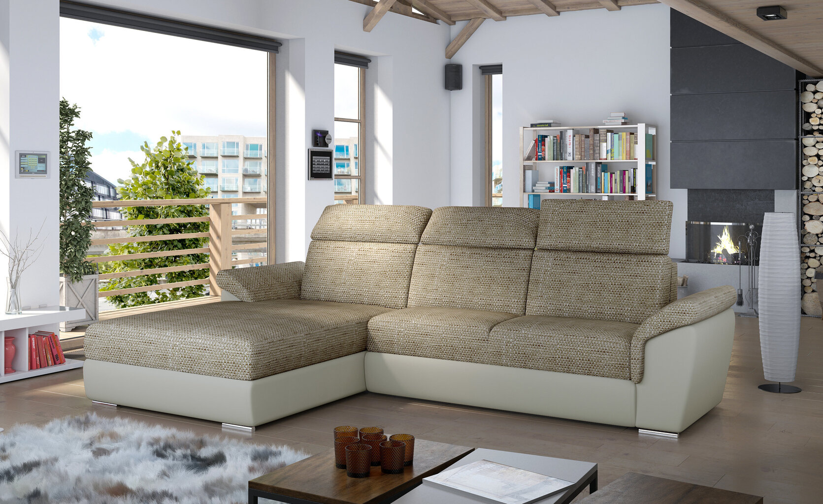 Stūra dīvāns NORE Trevisco, krēmkrāsas/pelēks cena un informācija | Stūra dīvāni | 220.lv