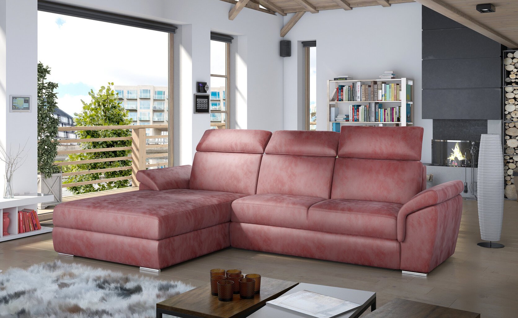 Stūra dīvāns Trevisco, kreisā puse, Rozā цена и информация | Stūra dīvāni | 220.lv