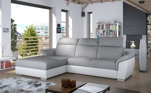 Stūra dīvāns Trevisco, kreisā puse, pelēks/balts cena un informācija | Stūra dīvāni | 220.lv
