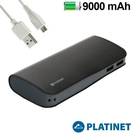 Platinet Ārējais akumulators 9000 mAh, 2.1A + micro USB vads, Melns cena un informācija | Lādētāji-akumulatori (Power bank) | 220.lv