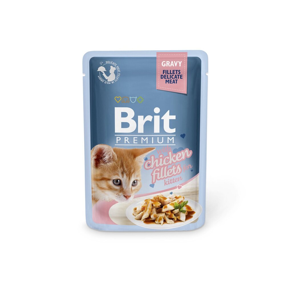 Brit Premium Cat Delicate konservi paciņā, kaķēniem Chicken for Kitten 85g x 24gab цена и информация | Konservi kaķiem | 220.lv