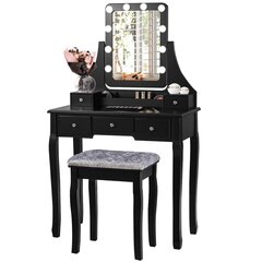Kosmētiskais galdiņš KS165 ar LED apgaismojumu un mīkstu krēsliņu, melns cena un informācija | Kosmētikas galdiņi | 220.lv