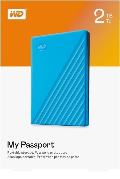 WD My Passport 2TB, USB 3.2, Zils цена и информация | Ārējie cietie diski | 220.lv