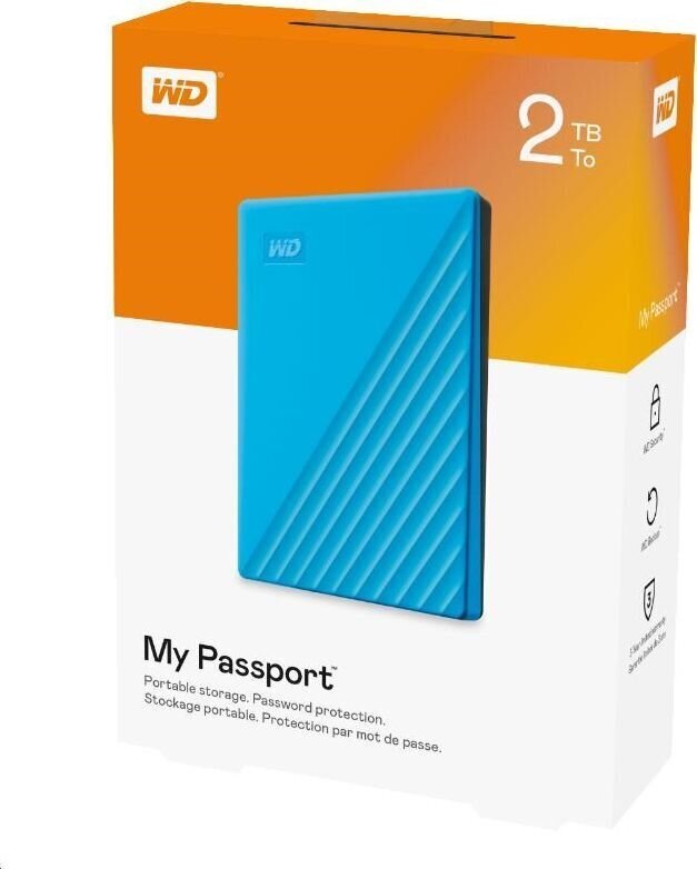 WD My Passport 2TB, USB 3.2, Zils цена и информация | Ārējie cietie diski | 220.lv