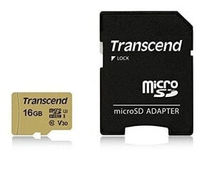 Transcend TS16GUSD500S MicroSD 16GB (+ адаптер SD) цена и информация | Карты памяти для телефонов | 220.lv