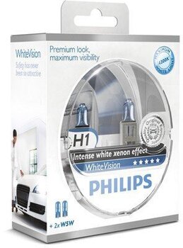 Philips White Vision Intense white xenon effect H1, 2шт. + 2шт. x W5W цена и информация | Автомобильные лампочки | 220.lv