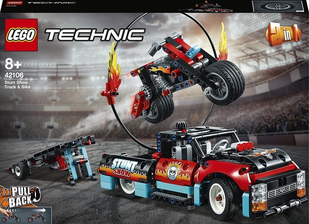 42106 LEGO® Technic Kaskadieru kravas automašīna un motocikls цена и информация | Konstruktori | 220.lv