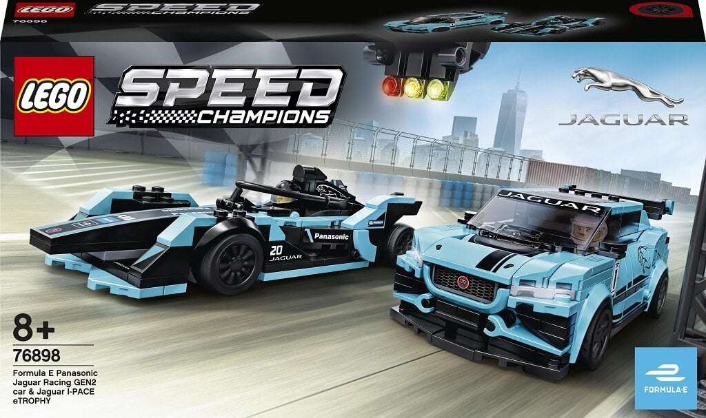 76898 LEGO® Speed Champions Jaguar GEN2 sacīkšu automašīna & Jaguar I-PACE eTROPHY cena un informācija | Konstruktori | 220.lv