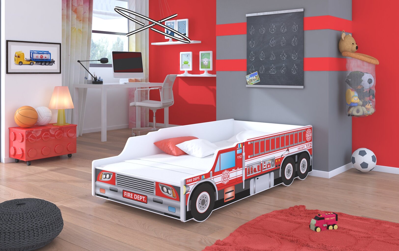 Bērnu gulta ADRK Furniture Fire Truck, 160x80cm cena un informācija | Bērnu gultas | 220.lv