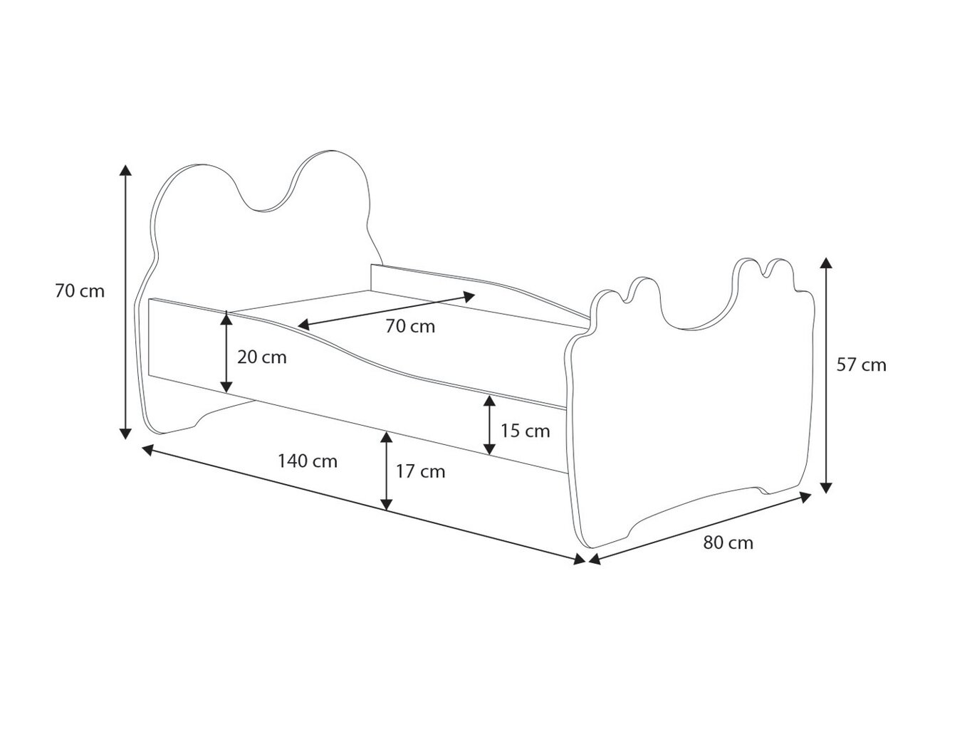 Bērnu gulta ADRK Furniture Bear 144, 70x140 cm, balta/melna cena un informācija | Bērnu gultas | 220.lv