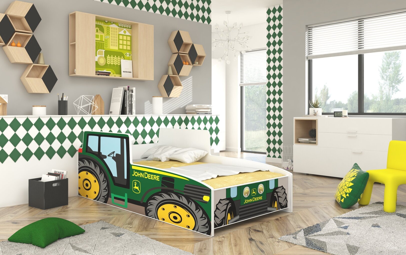 Bērnu gulta ADRK Furniture Tractor 160x80cm, zaļa cena un informācija | Bērnu gultas | 220.lv
