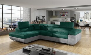 Stūra dīvāns Anton, gaiši pelēks/zaļš cena un informācija | Stūra dīvāni | 220.lv