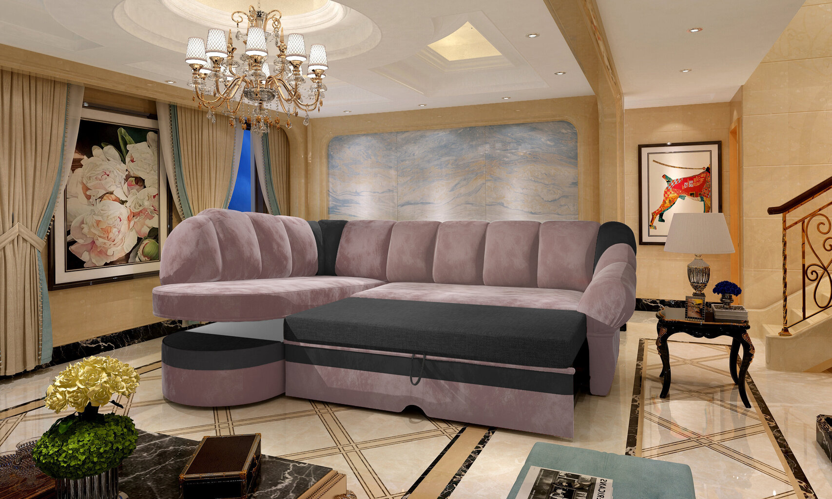 Mīkstais stūra dīvāns NORE Benano, melns/balts цена и информация | Stūra dīvāni | 220.lv