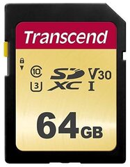 Transcend TS64GSDC500S MicroSDXC 64GB цена и информация | Карты памяти для телефонов | 220.lv