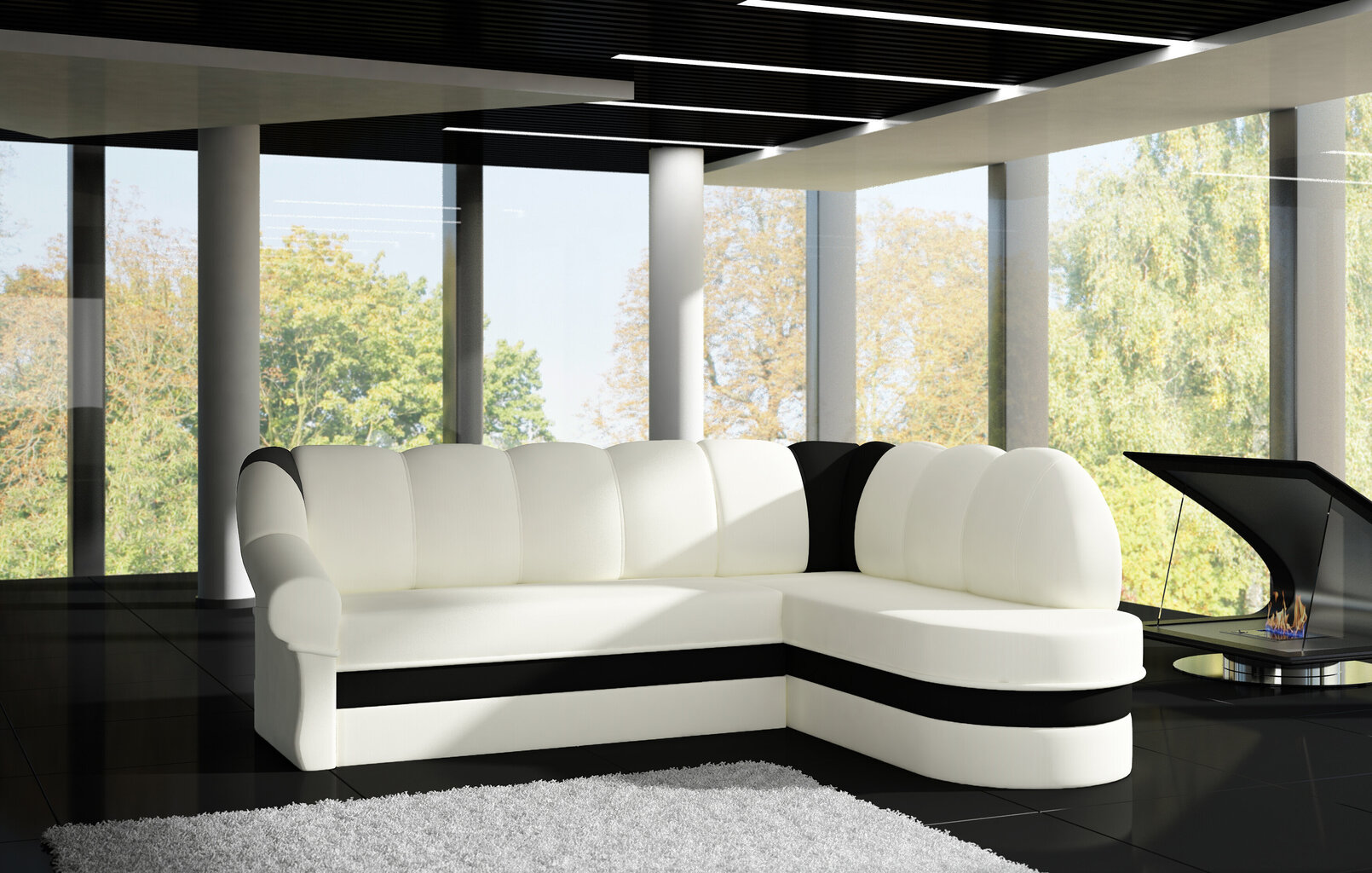 Stūra dīvāns Benano, balts/melns cena un informācija | Stūra dīvāni | 220.lv