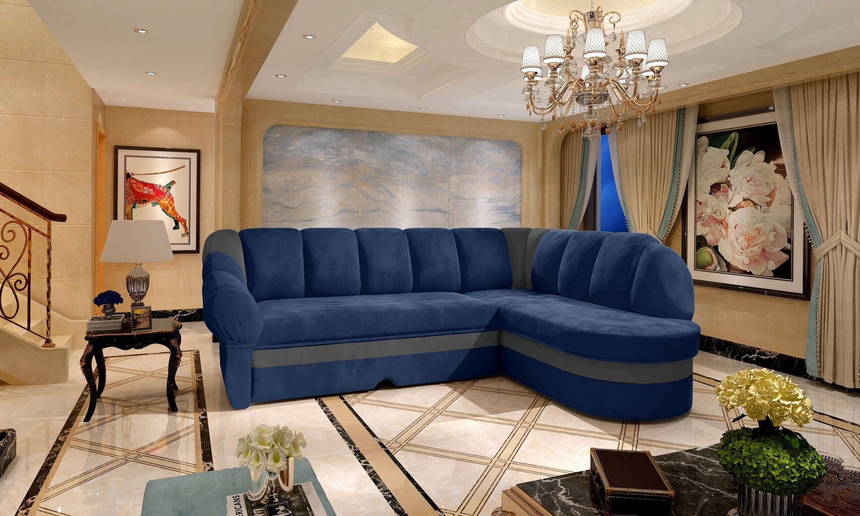 Stūra dīvāns Benano, zils/pelēks цена и информация | Stūra dīvāni | 220.lv
