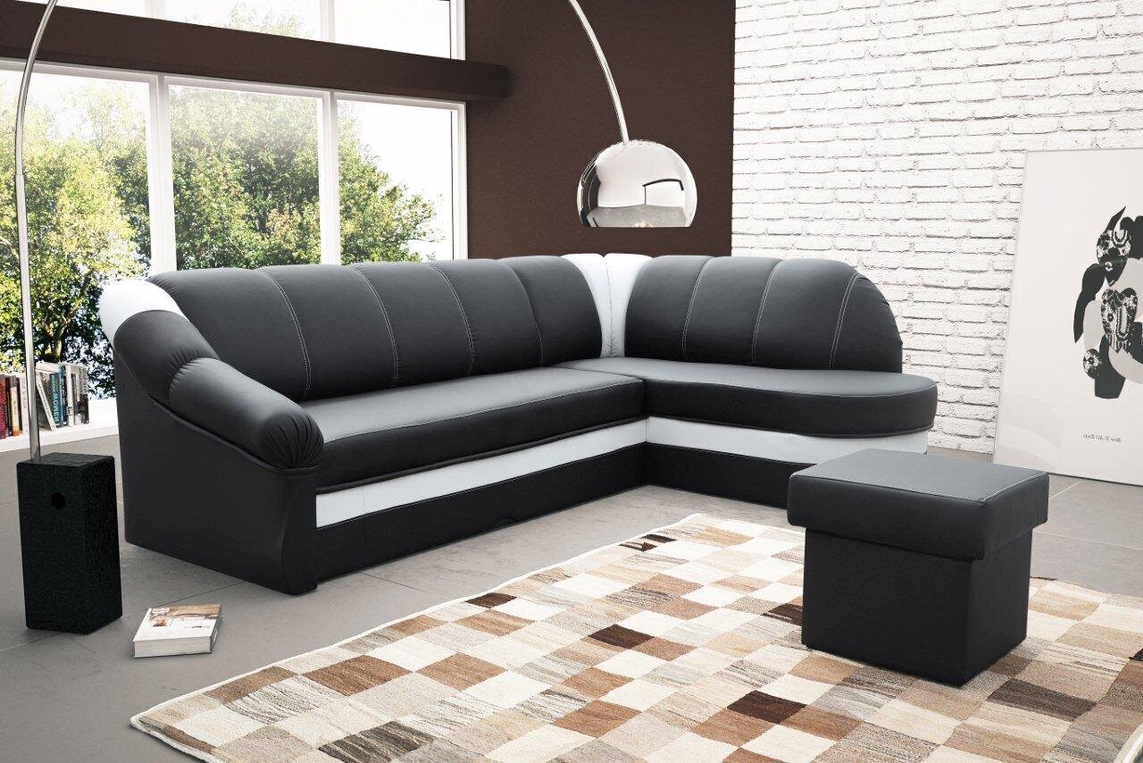 Mīkstais stūra dīvāns NORE Benano, melnas/baltas mākslīgās ādas цена и информация | Stūra dīvāni | 220.lv