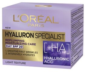 Дневной увлажняющий дневной крем с гиалуроновой кислотой L'Oreal Paris Hyaluron Specialist SPF20, 50 мл цена и информация | Кремы для лица | 220.lv