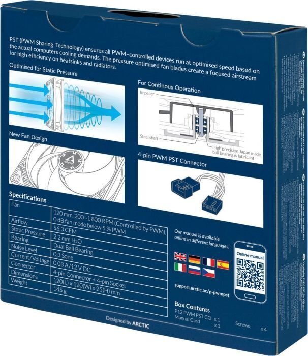 ARCTIC P12 PWM PST CO korpusa ventilators, 4-pin, 120mm, melns cena un informācija | Datora ventilatori | 220.lv