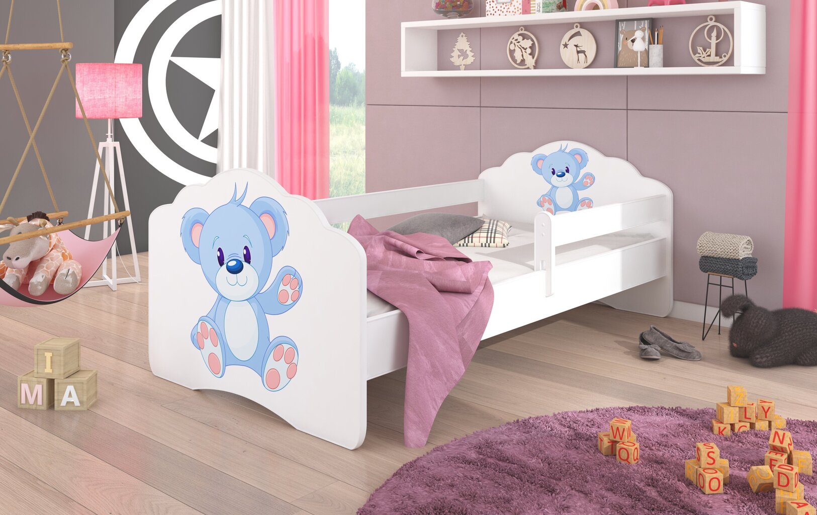 Bērnu gulta ar noņemamu aizsargu ADRK Furniture Casimo Blue Bear, 70x140 cm cena un informācija | Bērnu gultas | 220.lv