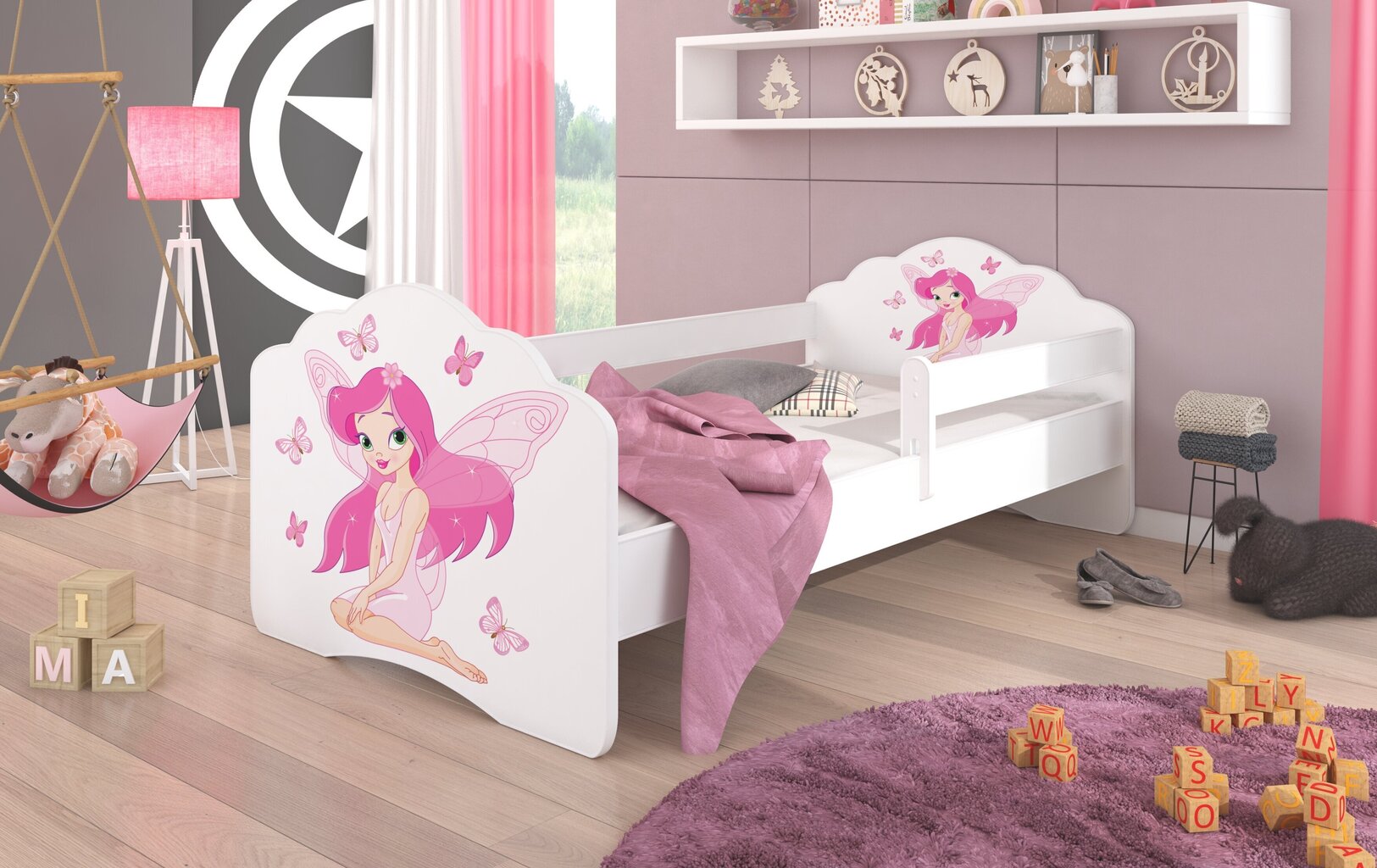 Bērnu gulta ar noņemamu aizsargu ADRK Furniture Casimo Girl with Wings, 80x160 cm cena un informācija | Bērnu gultas | 220.lv