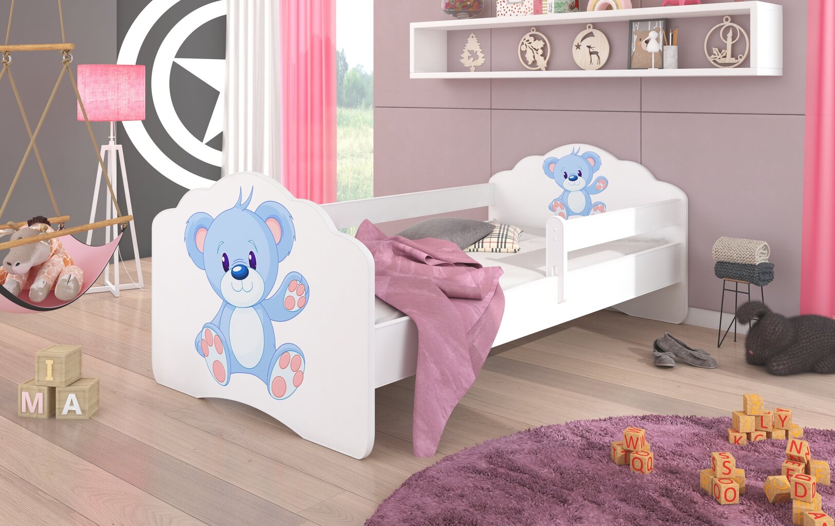 Bērnu gulta ar noņemamu aizsargu ADRK Furniture Casimo Blue Bear, 80x160cm cena un informācija | Bērnu gultas | 220.lv