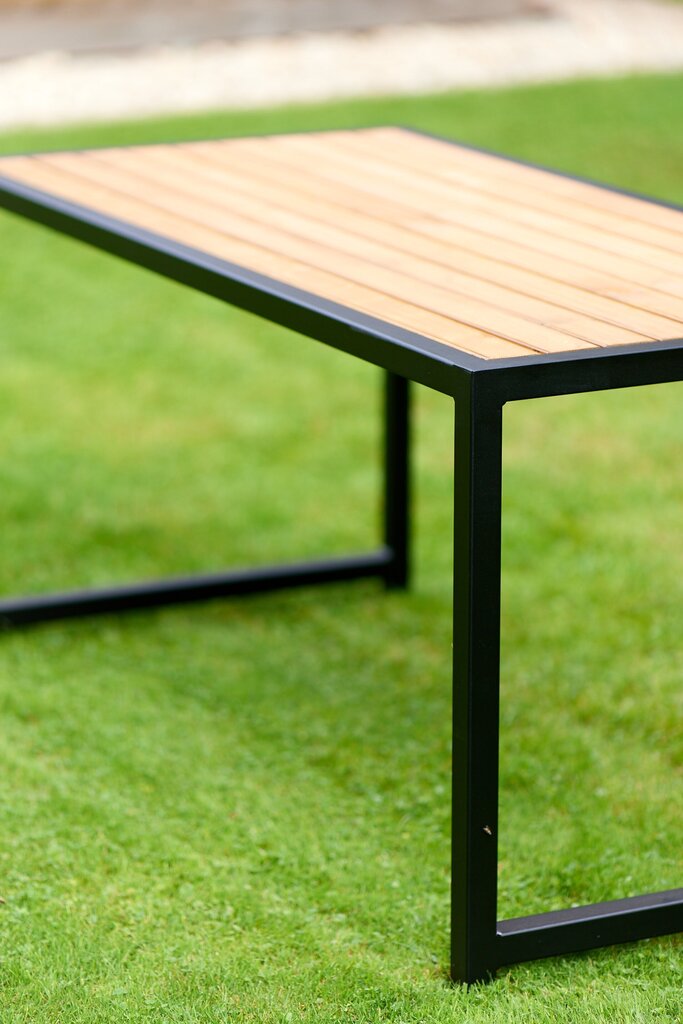 Dārza galds, no izturīga metāla un dabīga koka (brūns) cena un informācija | Dārza galdi | 220.lv