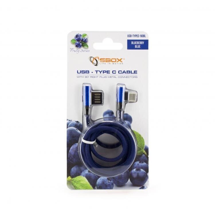 Sbox USB->Type-C 90 m/m 1.5m USB-TYPEC-90BL blue cena un informācija | Savienotājkabeļi | 220.lv