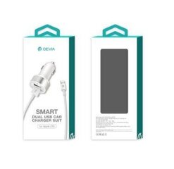 Auto lādētājs Devia Smart MFI ar 2 USB savienotājiem (2.4A) + MFI Lightning balts cena un informācija | Lādētāji un adapteri | 220.lv