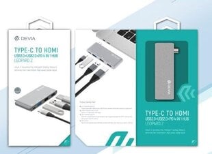 Devia Leopard2 type-c to HDMI USB3.0+USB2.0+PD 4in1 HUB gray цена и информация | Адаптеры и USB разветвители | 220.lv