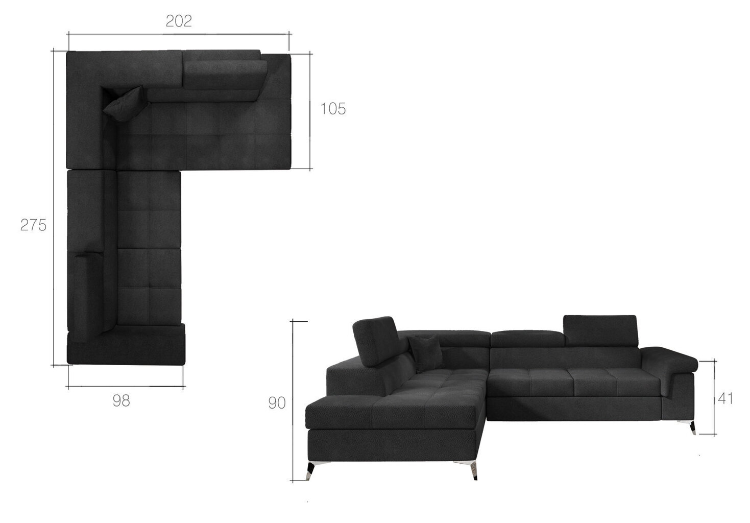 Stūra dīvāns Eridano, gaiši pelēks/melns цена и информация | Stūra dīvāni | 220.lv