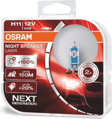 Auto spuldzes Osram Night Breaker Laser (Next Generation) H11, 2 gab. cena un informācija | Osram Elektroiekārtas | 220.lv