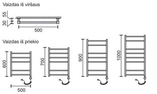 Elektriskais dvieļu žāvētājs Rosela Kantata ar sildīšanas elementu, 500x800 mm, 200W цена и информация | Радиаторы для ванной | 220.lv