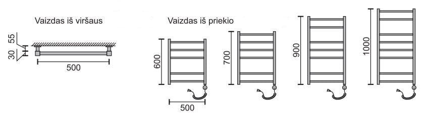 Elektriskais dvieļu žāvētājs Rosela Round ar sildīšanas elementu, 500x900 mm, 300W cena un informācija | Dvieļu žāvētāji | 220.lv