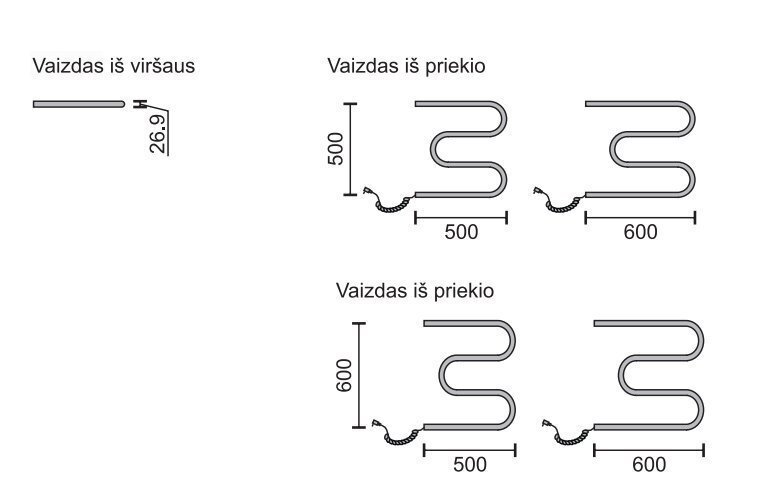 Elektriskais dvieļu žāvētājs Rosela M-Typear sildīšanas elementu, 500x600 mm, 60W цена и информация | Dvieļu žāvētāji | 220.lv