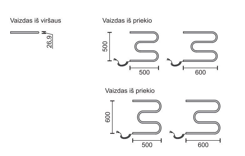 Elektriskais dvieļu žāvētājs Rosela M-Typear sildīšanas elementu, 600x500 mm, 60W цена и информация | Dvieļu žāvētāji | 220.lv