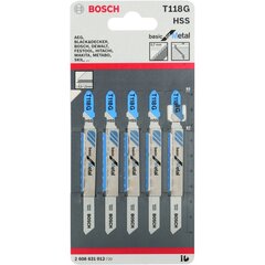 Лобзики по металлу Bosch T118G HSS, 5 шт. цена и информация | Механические инструменты | 220.lv