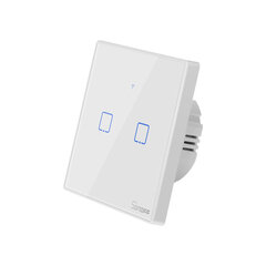 Viedā pieskāriena sienas slēdzis Sonoff T2EU2C-TX, 2 kanālu, 600W/kanāls, 230VAC, vadāms ar pieskāriena pogu, lietotne, Wi-Fi, iespējama balss vadība un SONOFF puti (nav iekļauts komplektācijā) cena un informācija | Drošības sistēmas, kontrolieri | 220.lv