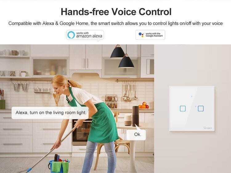 Viedā pieskāriena sienas slēdzis Sonoff T2EU3C-TX, 3 kanāli, 600W/kanāls, 230VAC, vadāms ar pieskāriena pogu, lietotne, Wi-Fi, iespējama balss vadība un SONOFF puti (pults nav iekļauta komplektā) cena un informācija | Drošības sistēmas, kontrolieri | 220.lv