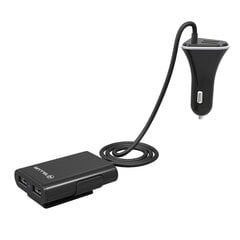 Tellur Auto ldtjs ar pagarinjumu, 4*USB, 9.6A, 1.8m melns cena un informācija | Lādētāji un adapteri | 220.lv