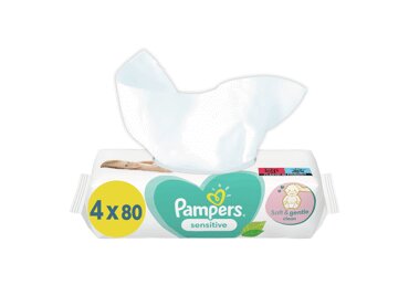 Salvetes PAMPERS Sensitive, 4x80 gab. цена и информация | Mitrās salvetes, vienreizlietojamie paladziņi | 220.lv