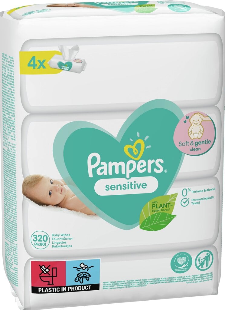 Salvetes PAMPERS Sensitive, 4x80 gab. cena un informācija | Mitrās salvetes, vienreizlietojamie paladziņi | 220.lv